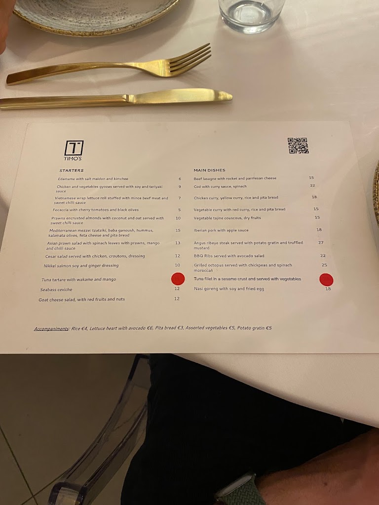 Timo's Bistro (Sitges) — Carta
