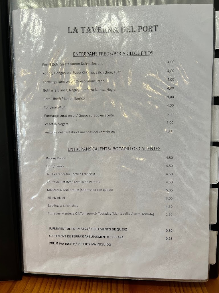 Restaurante la Taverna del Puerto — Carta