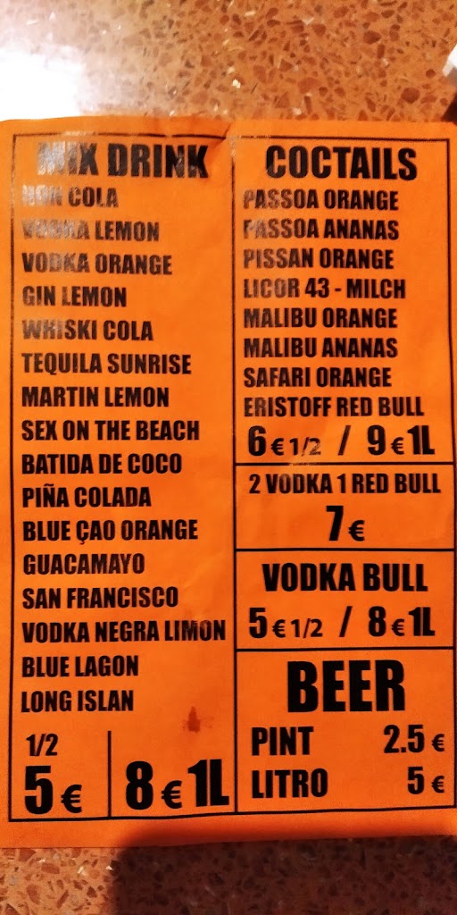 Tequila bar 502 — Carta