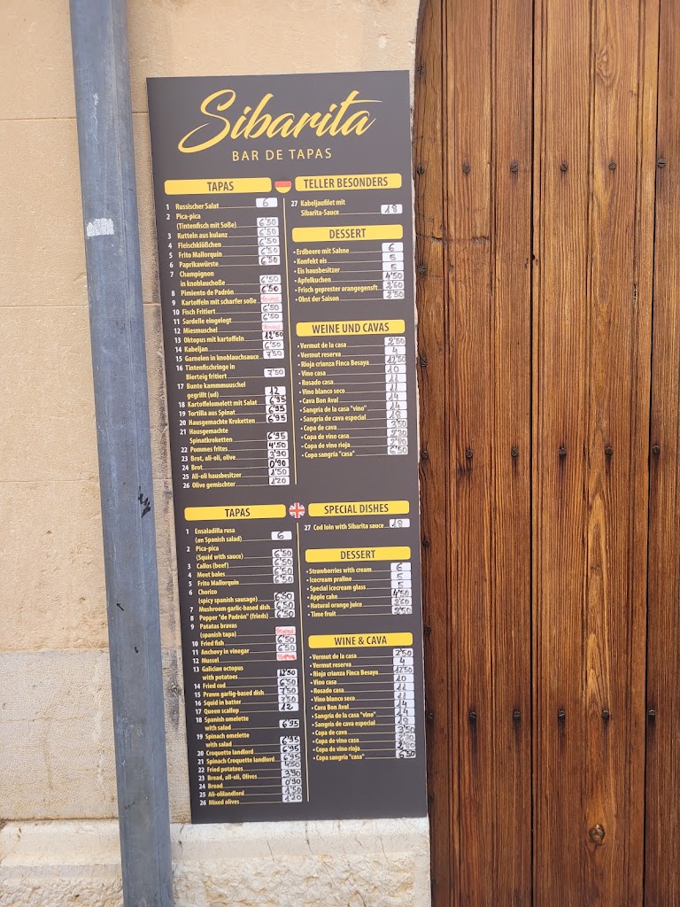 Sibarita bar de tapas — Carta