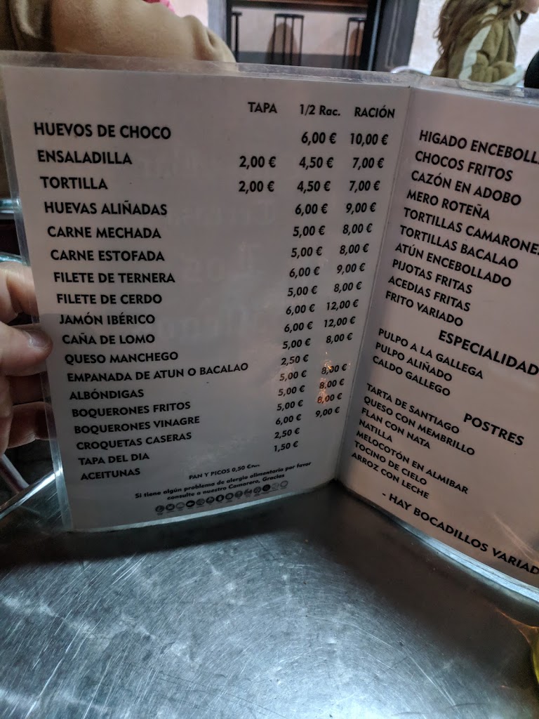 Bar Los Gallegos — Carta