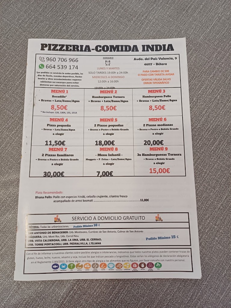 Pizzeria Betera — Carta