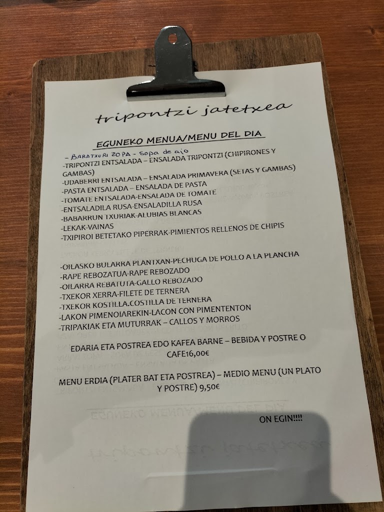 Restaurante Tripontzi — Carta