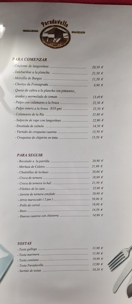 Paradavella Hosteleria — Carta