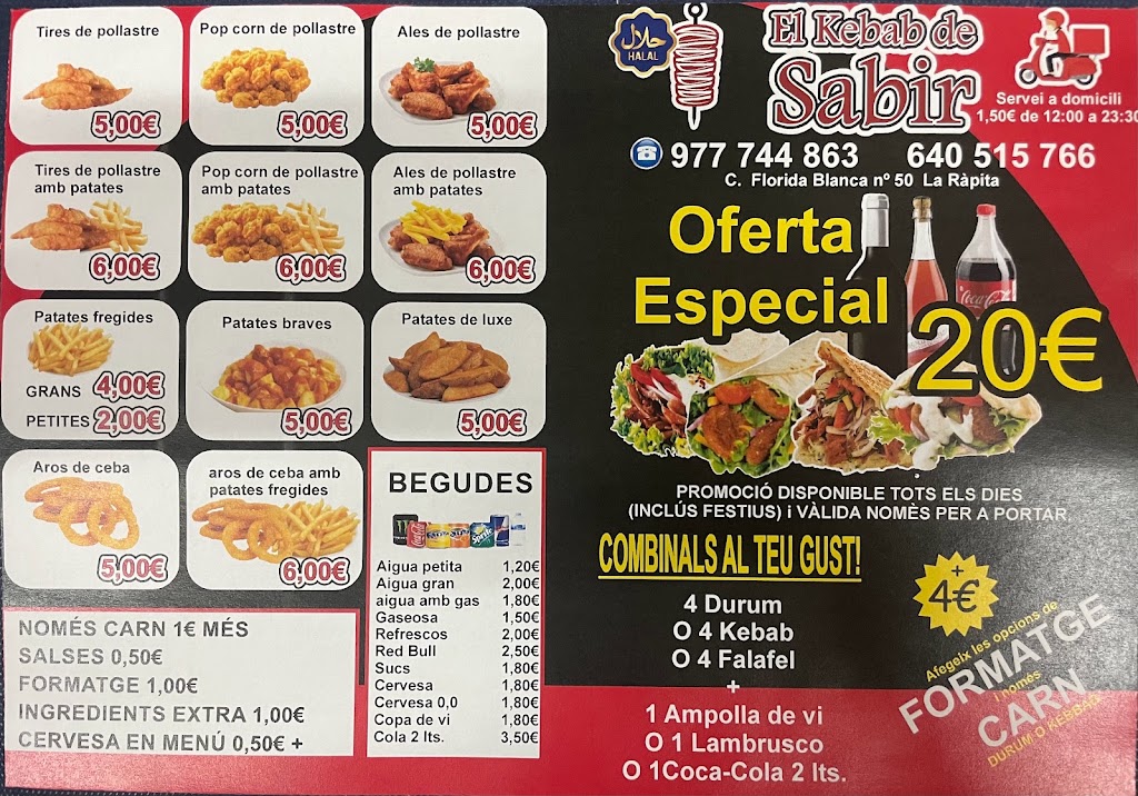 El Kebab de sabir — Carta