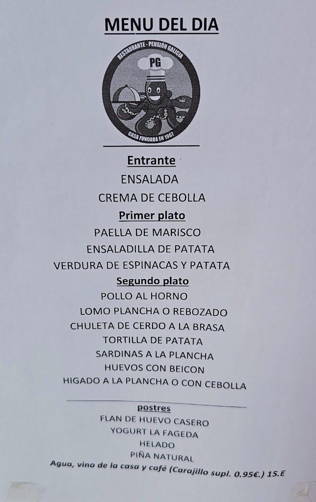 Restaurante Pension Galicia — Carta