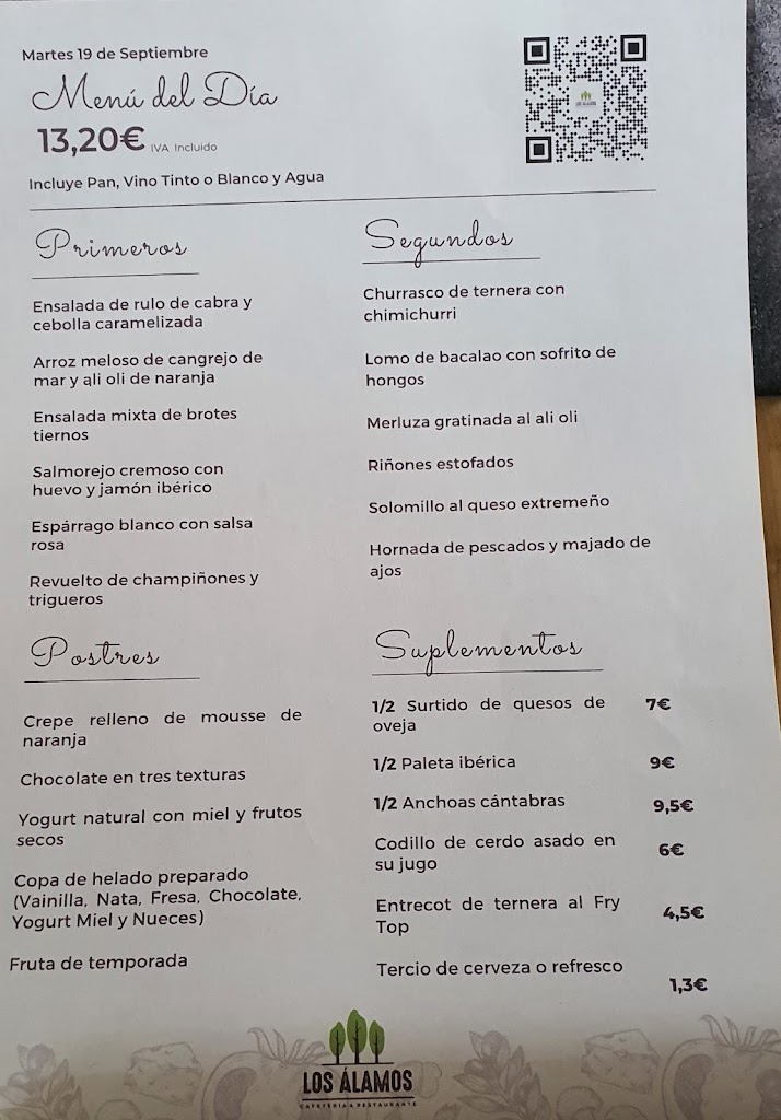 Restaurante Los Alamos — Carta