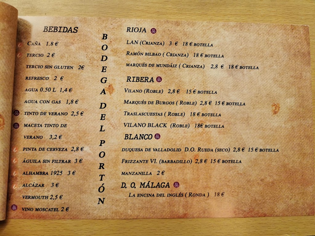 Taberna El Porton — Carta