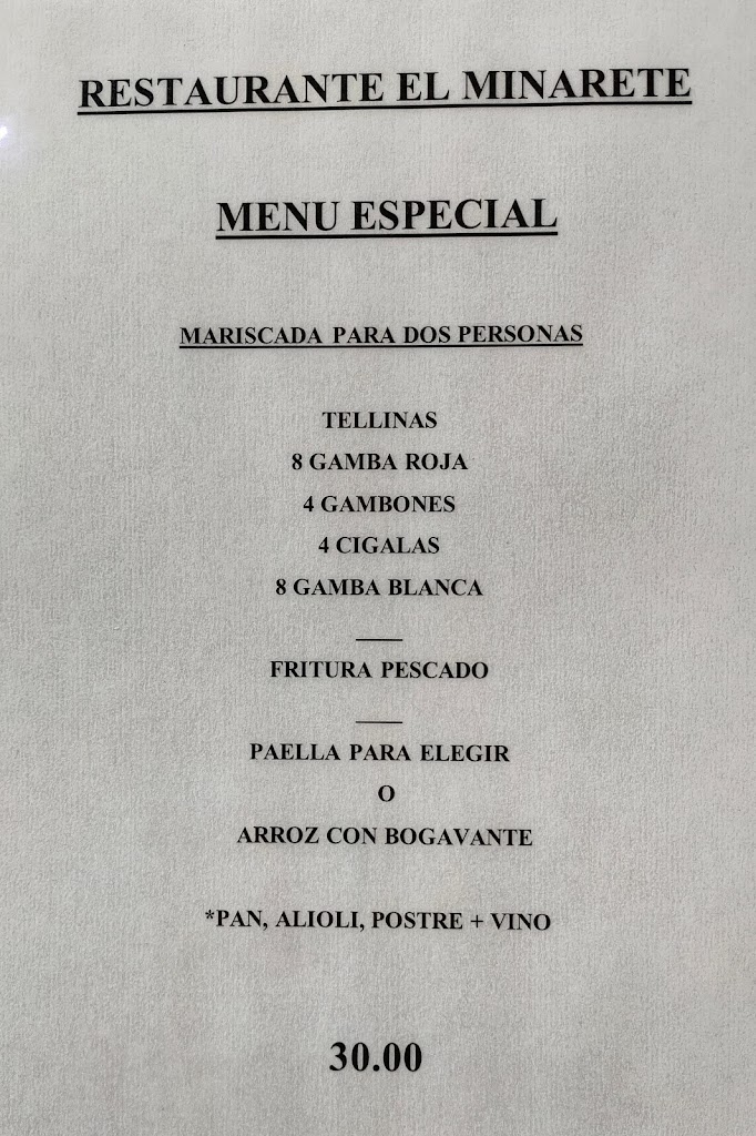 EL MINARETE RESTAURANTE CALPE — Carta