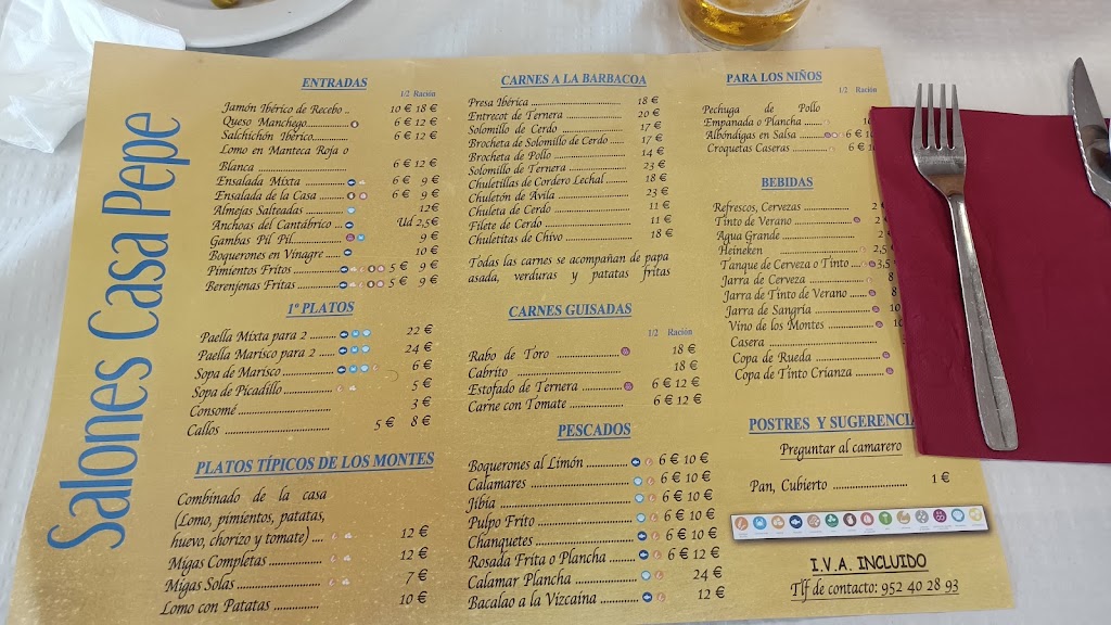 Restaurante Casa Pepe — Carta