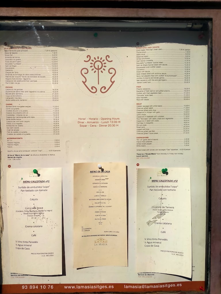 Restaurant La Masia de Sitges — Carta