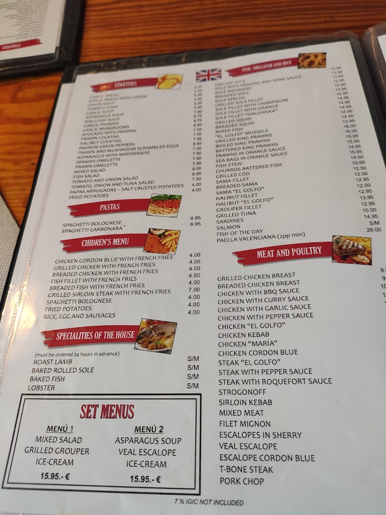 Restaurante El Golfo — Carta