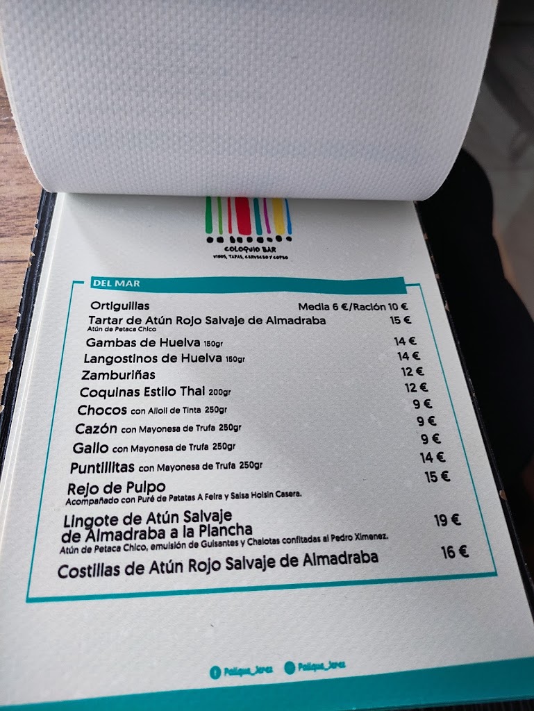 Palique - Coloquio Bar — Carta