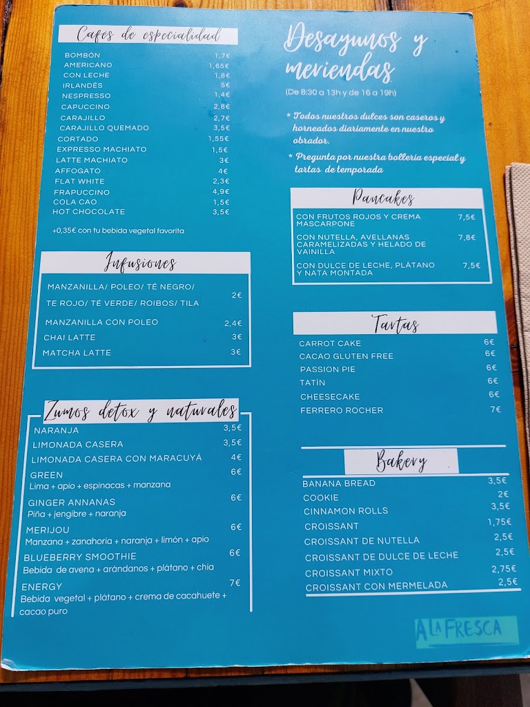 Restaurante A la Fresca Denia — Carta