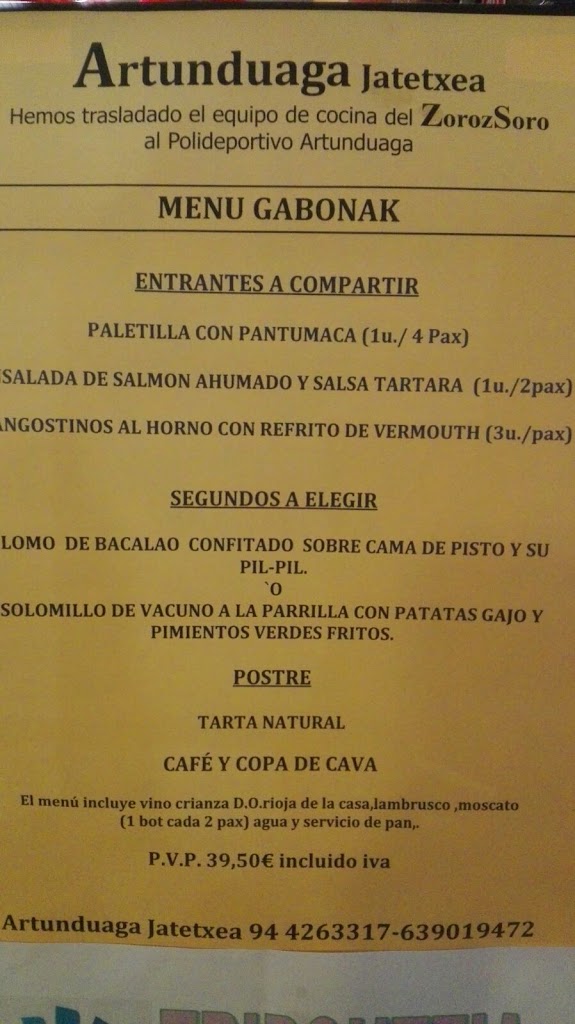Restaurante Artunduaga — Carta