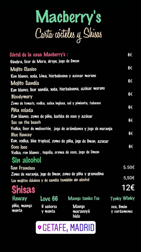 Pub macberrys — Carta