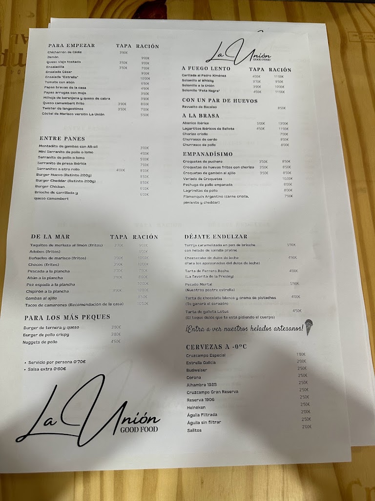 La Union Good Food — Carta
