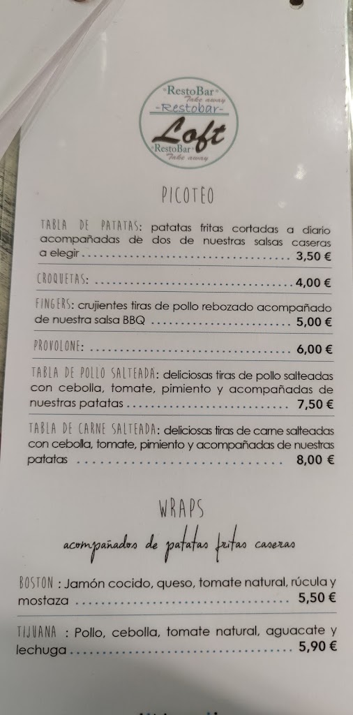 El Loft Restobar — Carta