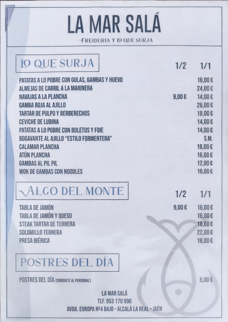 La Mar Sala Freiduria — Carta