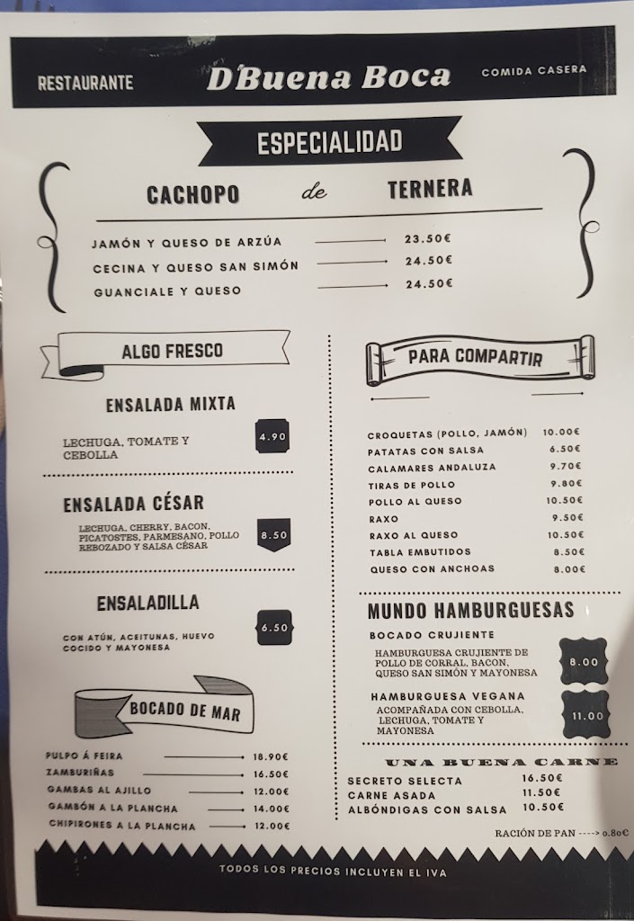 Restaurante D'buena boca — Carta