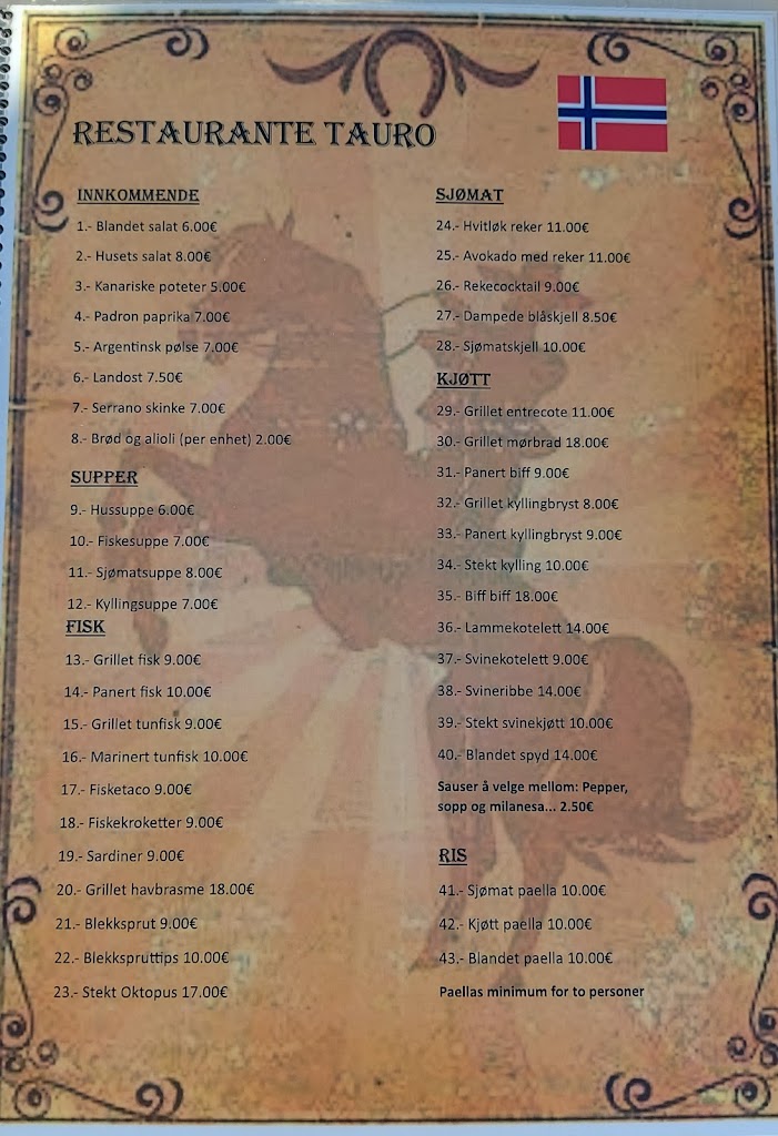 Restaurante Tauro — Carta