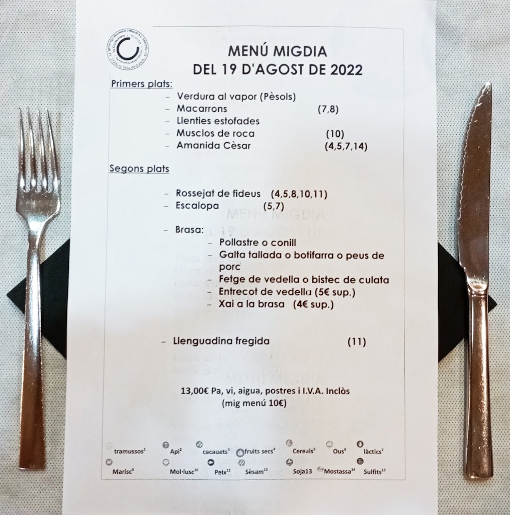 Restaurant la Carbonera — Carta