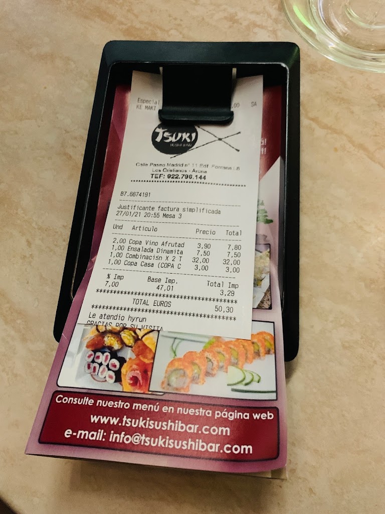 Tsuki Sushi Bar — Carta
