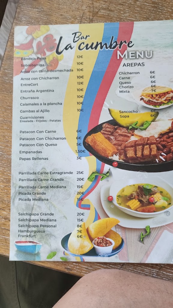 Bar la cumbre — Carta