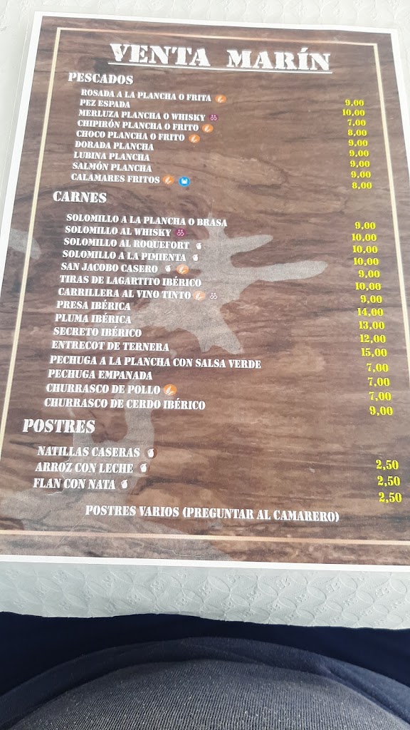 Venta Bar Marin — Carta