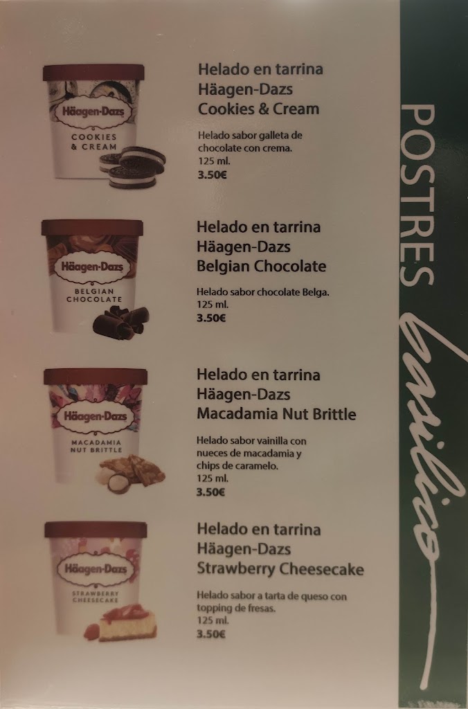 Pizzeria Basilico Malgrat de mar — Carta