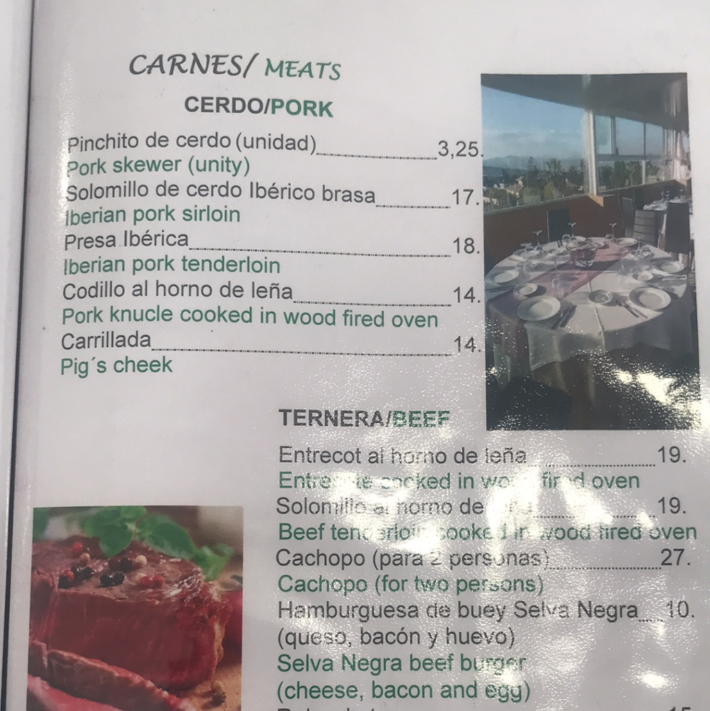 Restaurante Selva Negra — Carta