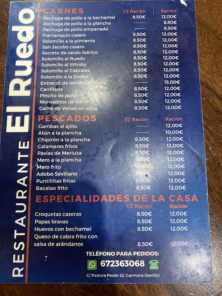 Restaurante El Ruedo — Carta