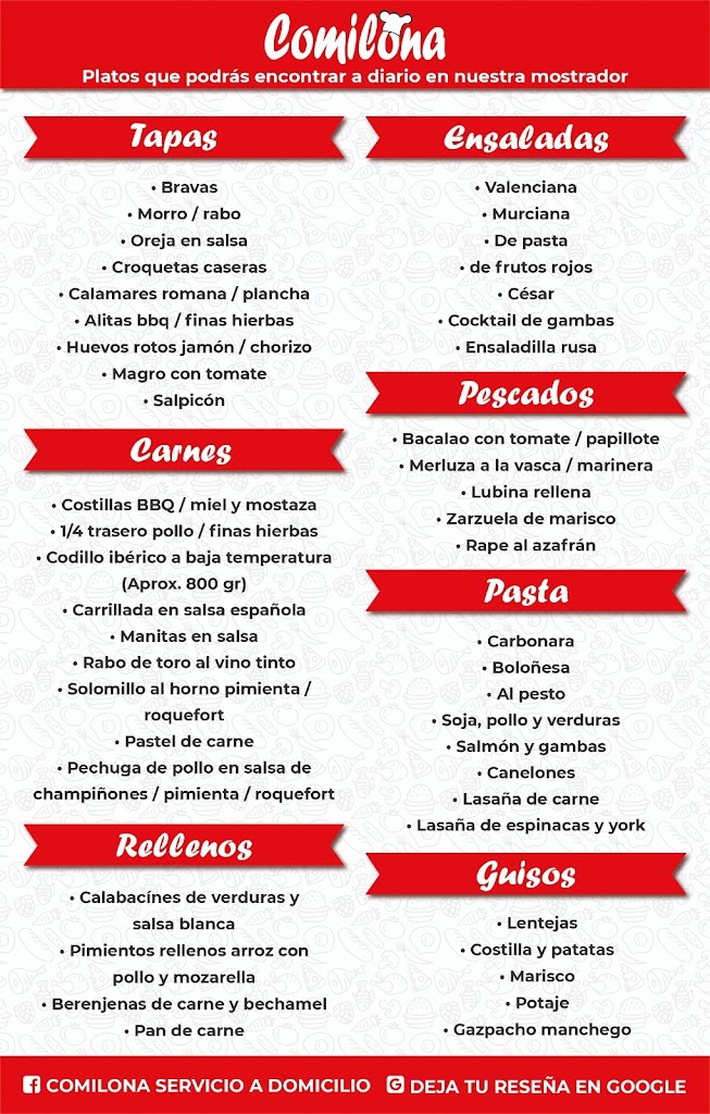 Comilona Comidas Caseras Para Llevar — Carta