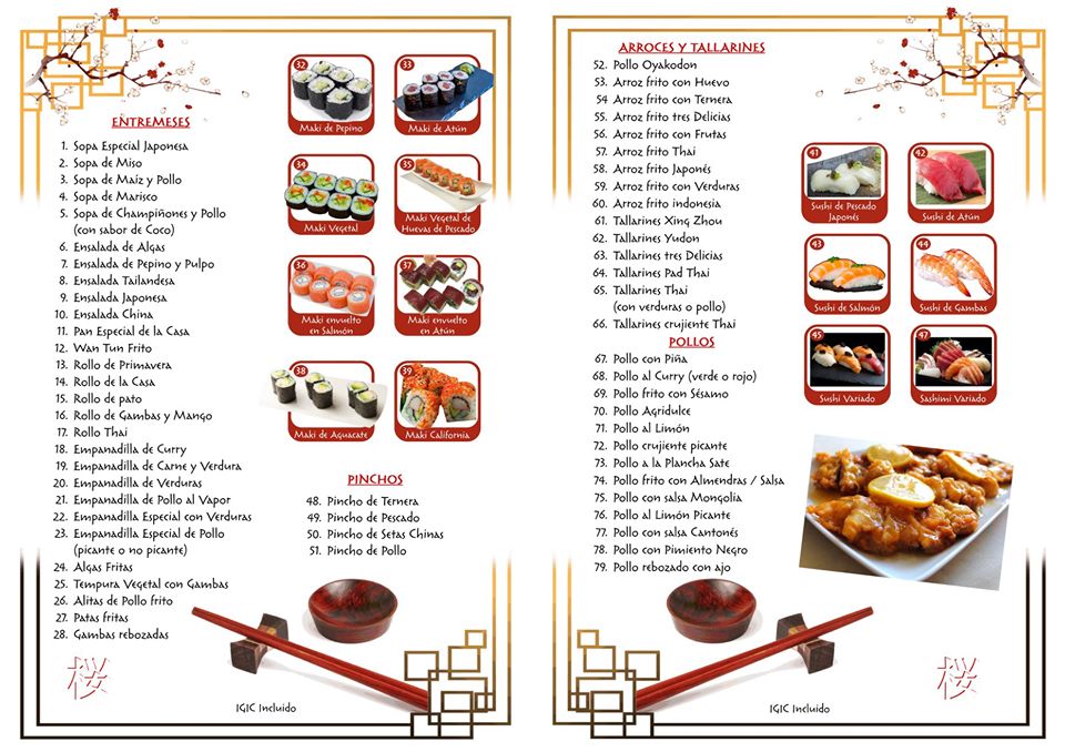 Restaurante Sakura V — Carta
