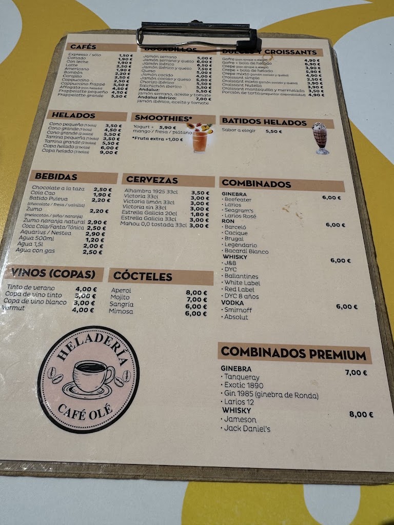 Heladeria Cafe Ole — Carta