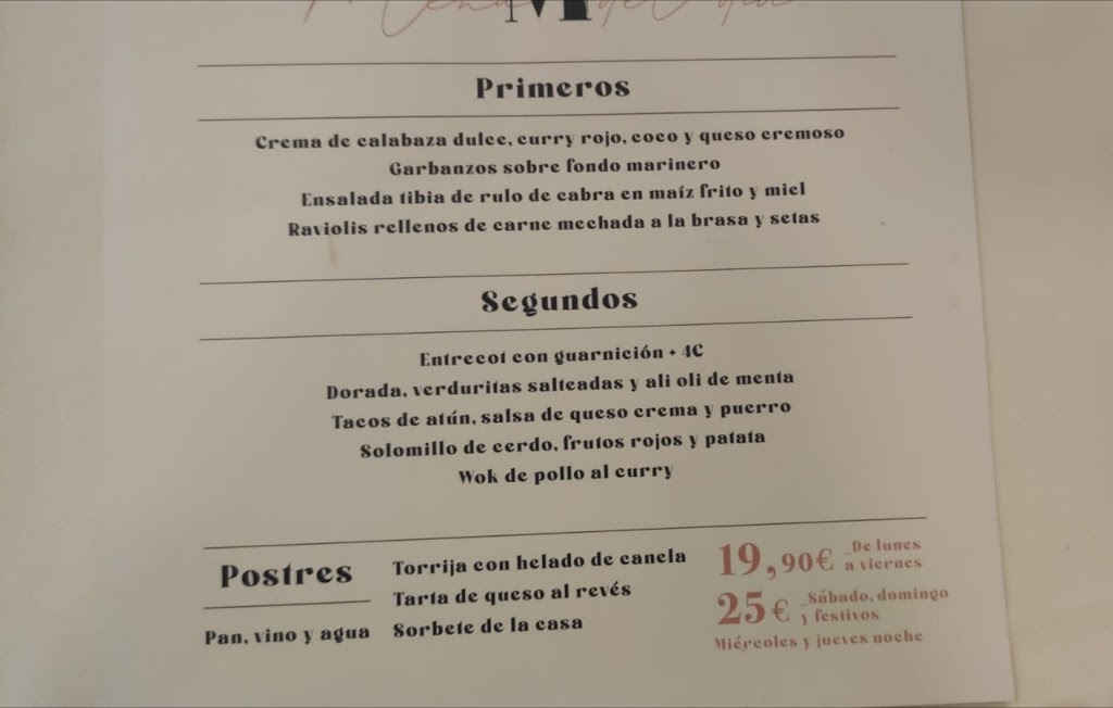 Restaurante El Comienzo — Carta