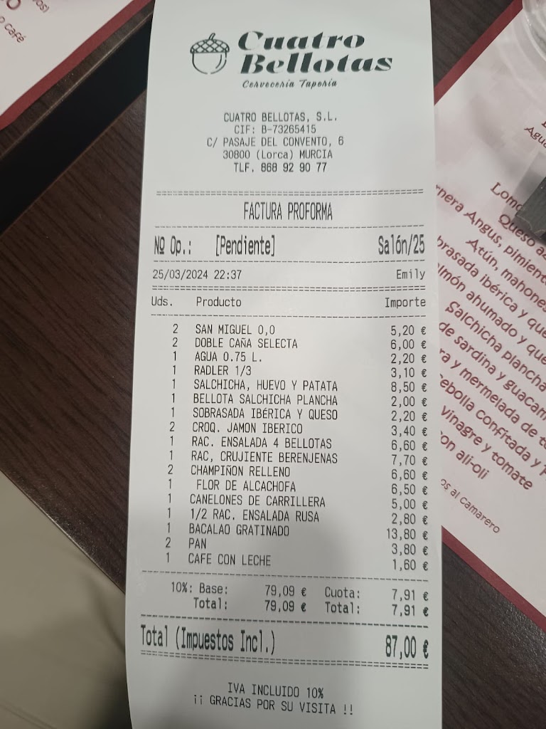 Cerveceria Taperia 4 bellotas — Carta