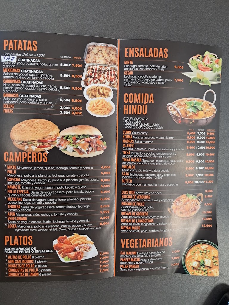 Taj restaurante — Carta