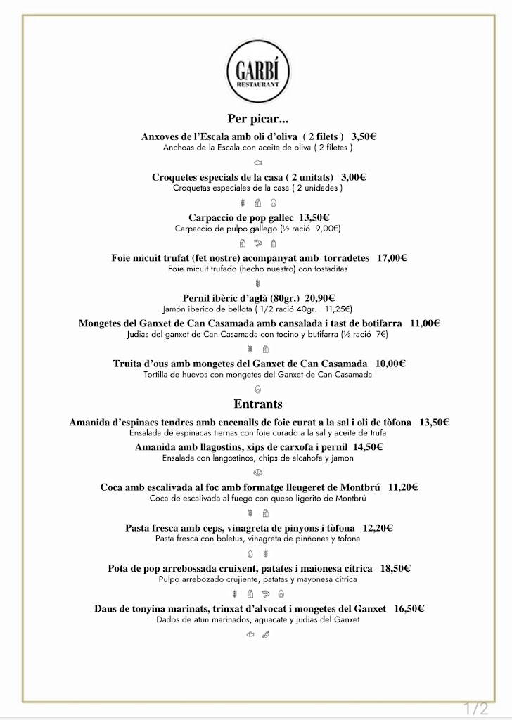 Restaurant Garbi — Carta