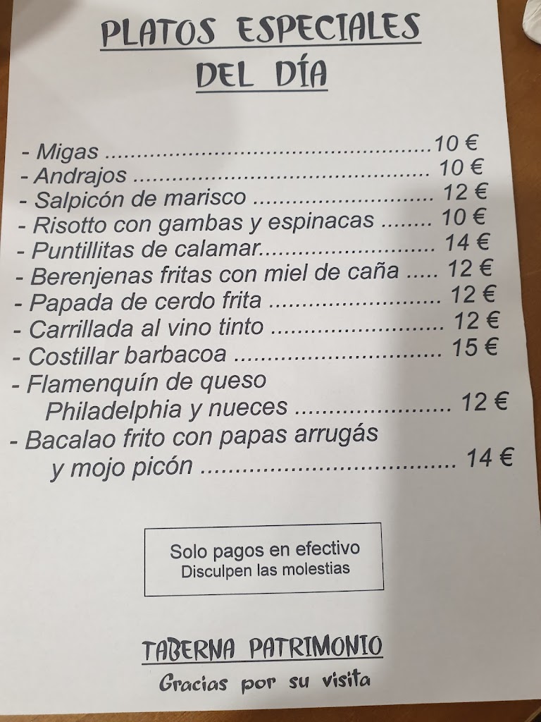Taberna Patrimonio — Carta