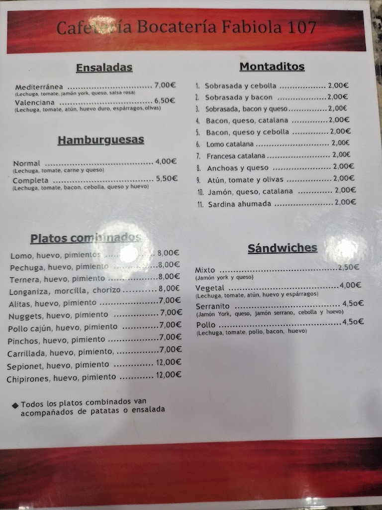 Bocateria Fabiola 107 — Carta