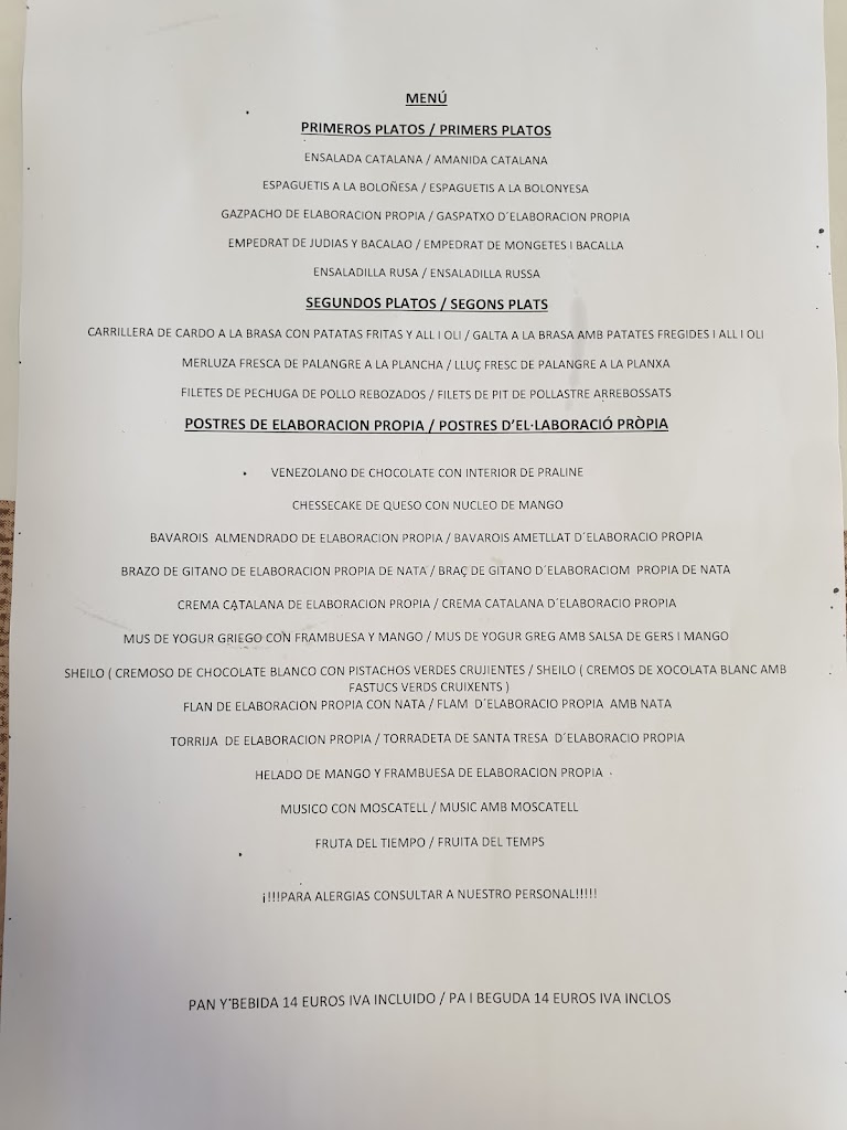 Restaurant Can Rajoler — Carta