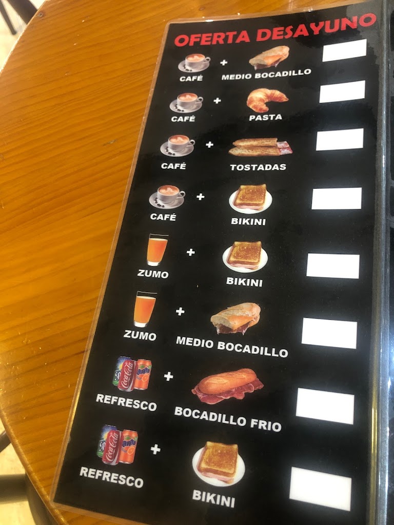 Cafe Bar Avenida — Carta