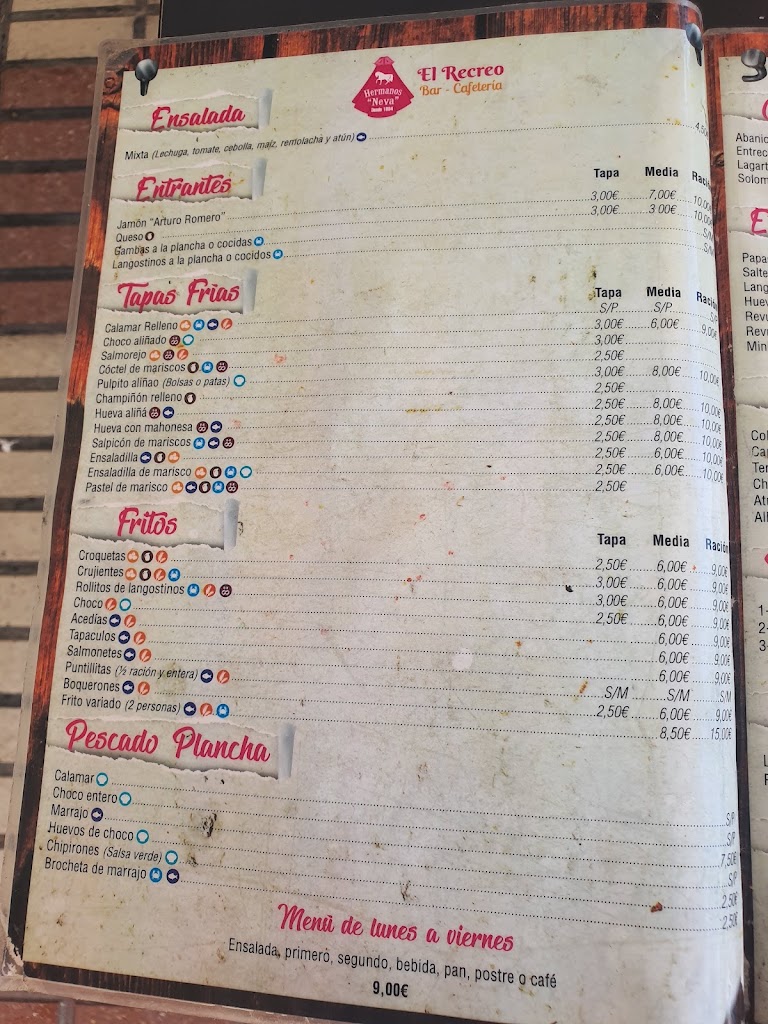 Bar cafeteria el recreo — Carta