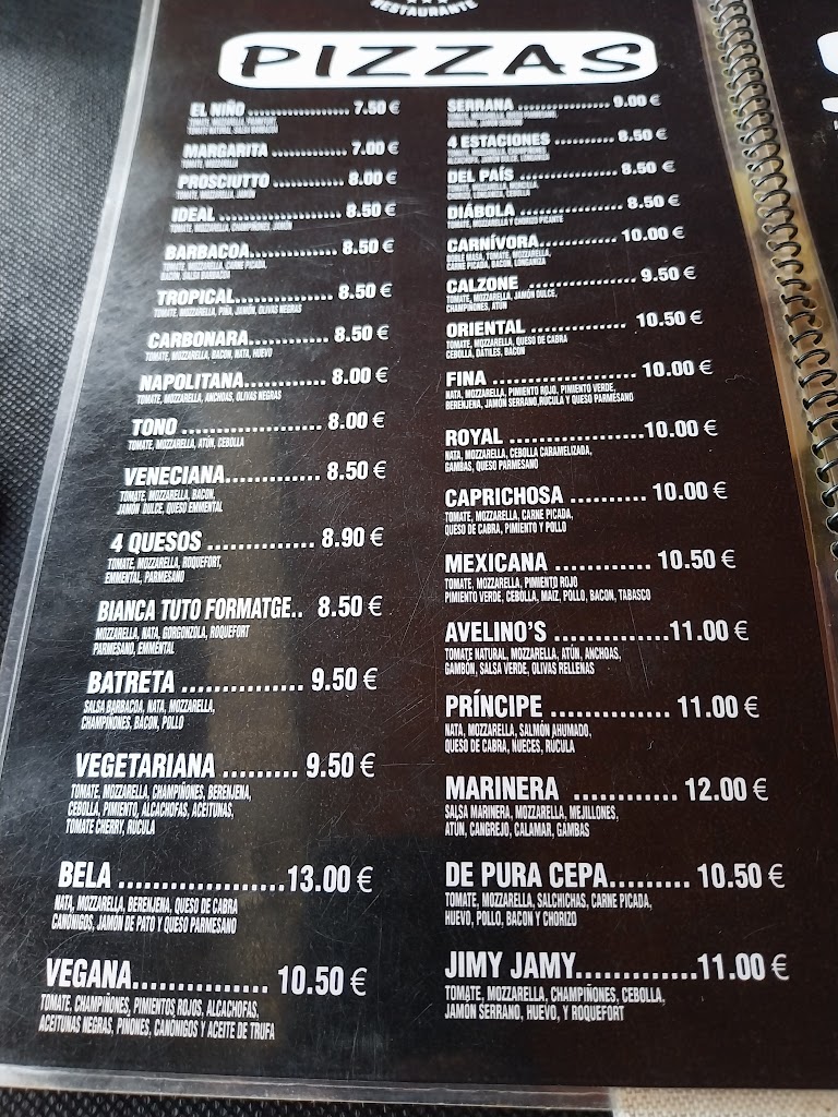 Restaurante El rincon de jamy — Carta
