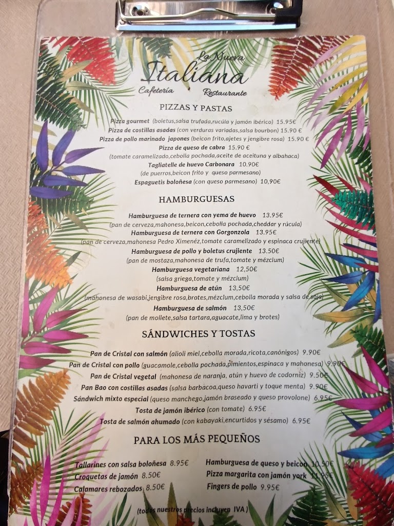 Restaurante La Nueva Italiana — Carta
