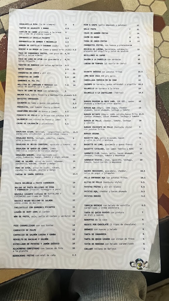 Restaurante aQa — Carta