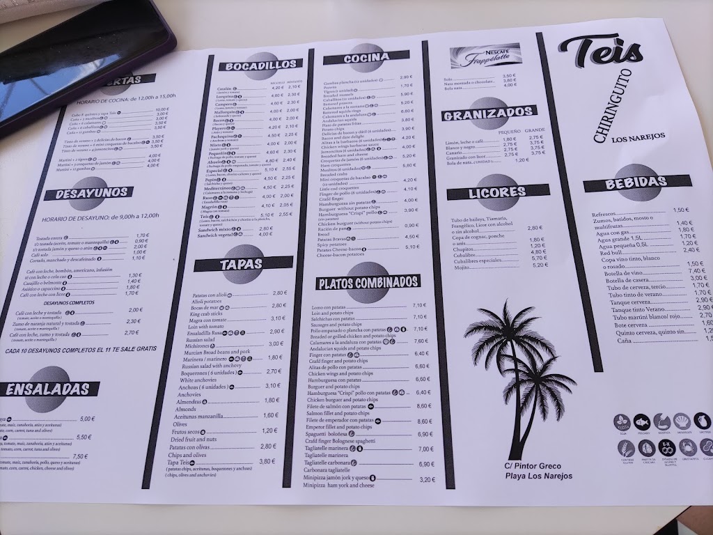 Chiringuito Teis — Carta