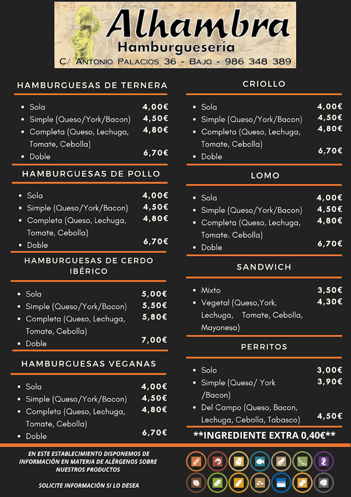 Alhambra Hamburgueseria — Carta
