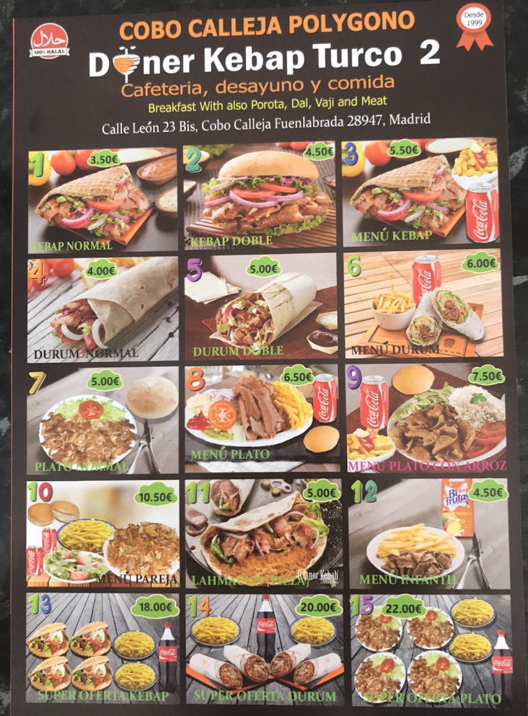 DONER KEBAP TURCO ( El Primer Kebap de Parla) — Carta
